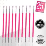 Kit 25 Espátula Cutícula Manicure Mista Cutelaria Rosa Silicone Empurrador Palito Unha Aço Inox