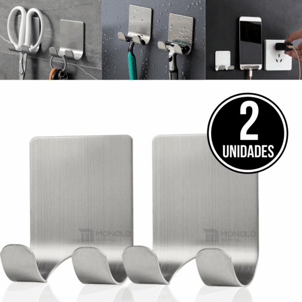 Kit 2 Gancho Parede Suporte Cabide Adesivo Alta Aderência Metal Aço Inox