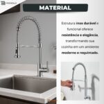 Torneira Cozinha Bancada Gourmet Cromado Flexível Inox Mola Design Moderno Fácil Instalação Luxo - Imagem 5