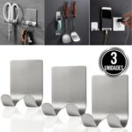 Kit 3 Gancho Parede Suporte Cabide Adesivo Alta Aderência Metal Aço Inox