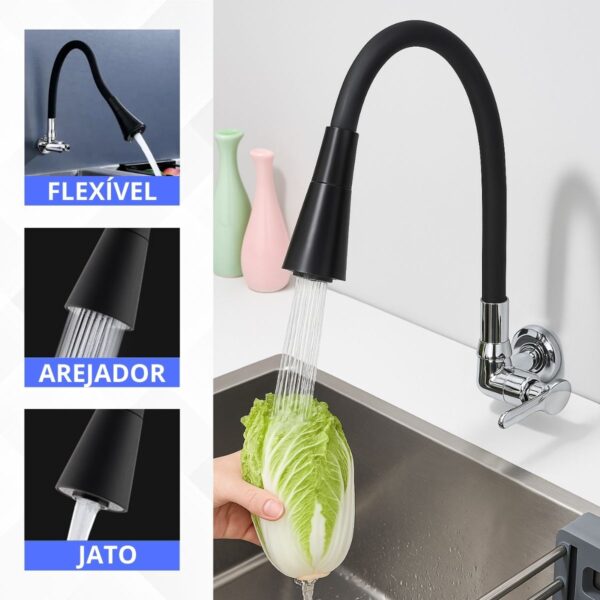 Torneira Cozinha Parede Gourmet Flexível Aço Inox Fácil Instalação Super Resistência Luxo Premium