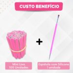 Kit 100 Mini Lixa Unha + 1 Espátula Mista Cutícula Manicure Cutelaria Silicone Empurrador Palito Aço Inox - Imagem 2