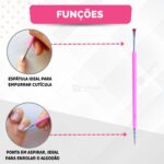 Kit 25 Espátula Cutícula Manicure Mista Cutelaria Rosa Silicone Empurrador Palito Unha Aço Inox - Imagem 9