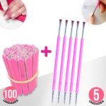 Kit 100 Mini Lixa Unha + 5 Espátula Mista Cutícula Manicure Cutelaria Silicone Empurrador Palito Aço Inox