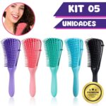 Kit 5 Escova Pente Polvo Cabelo Cacheado Crespo Desembaraçar Encaracolado Cachos Atacado