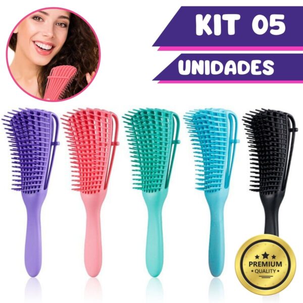 Kit 5 Escova Pente Polvo Cabelo Cacheado Crespo Desembaraçar Encaracolado Cachos Atacado