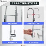 Torneira Cozinha Bancada Gourmet Cromado Flexível Inox Mola Design Moderno Fácil Instalação Luxo - Imagem 3