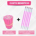 Kit 100 Mini Lixa Unha + 5 Espátula Mista Cutícula Manicure Cutelaria Silicone Empurrador Palito Aço Inox - Imagem 2