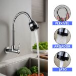 Torneira Cozinha Parede Gourmet Cromado Aço Inox Econômica Fácil Instalação Super Resistente Luxo
