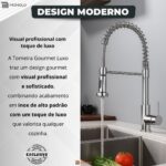 Torneira Cozinha Bancada Gourmet Cromado Flexível Inox Mola Design Moderno Fácil Instalação Luxo - Imagem 6