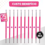 Kit 25 Espátula Cutícula Manicure Mista Cutelaria Rosa Silicone Empurrador Palito Unha Aço Inox - Imagem 2