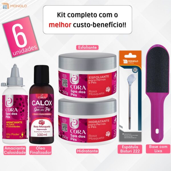 Kit Amaciante + Hidratante + Esfoliante + Óleo + Espátula Inox + Lixa SPA Pés Podóloga