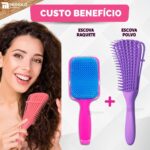 Kit Escova Raquete + Escova Polvo Cabelo Cacheado Liso Ondulado Desembaraçadora - Imagem 8