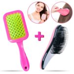 Kit Escova Cabelo Raquete Vazada + Escova Mágica Cerda Macia Desembaraçadora