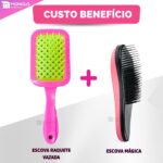 Kit Escova Cabelo Raquete Vazada + Escova Mágica Cerda Macia Desembaraçadora - Imagem 7