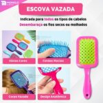 Kit Escova Cabelo Raquete Vazada + Escova Mágica Cerda Macia Desembaraçadora - Imagem 6