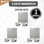 Kit 3 Gancho Parede Suporte Cabide Adesivo Alta Aderência Metal Aço Inox - Imagem 6