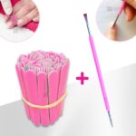 Kit 100 Mini Lixa Unha + 1 Espátula Mista Cutícula Manicure Cutelaria Silicone Empurrador Palito Aço Inox